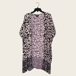 Angie Cream & Black Floral Open Front Kimono Cardigan